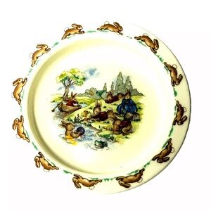 Royal Doulton Bunnykins At The Lake English Bone China Bowl Easter Vintage